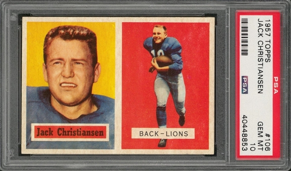 1957 Topps Football #106 Jack Christiansen – PSA GEM MT 10 "1 of 1!"